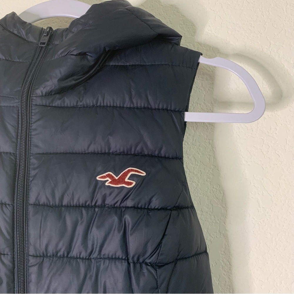 Hollister Womens navy full zip hooded puffer vest M - Picture 3 of 7